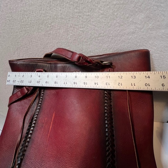 Montana‎ West Leather Tote Bag Burgundy Braided Fringe Zipper Top - Picture 4 of 16
